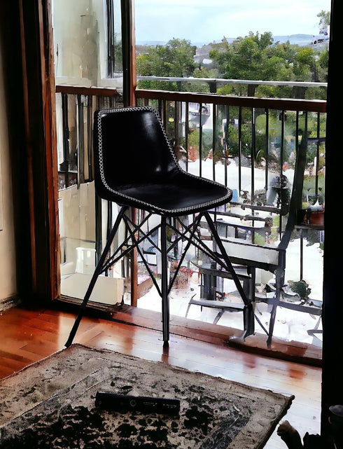 Black Contrast Stitch Leather Dining Chair